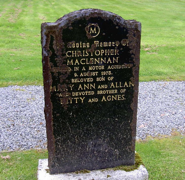 Photo of headstones/Christopher MacLennan died 1973 MI Red Point, Glenshiel